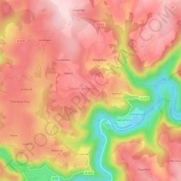Sauret topographic map, elevation, terrain