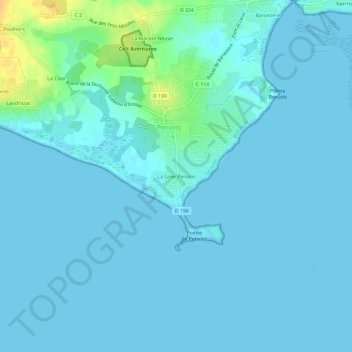 La Grée Penvins topographic map, elevation, terrain