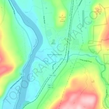 North Charlestown topographic map, elevation, terrain