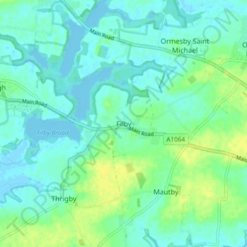 Filby topographic map, elevation, terrain