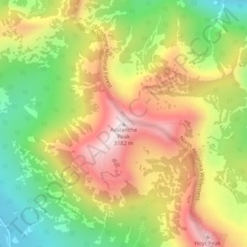 Avalanche Peak topographic map, elevation, terrain