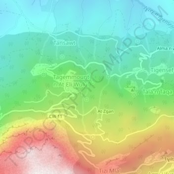 Tasga n tazarin topographic map, elevation, terrain