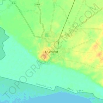 Khambhat topographic map, elevation, terrain