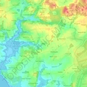 Précar topographic map, elevation, terrain