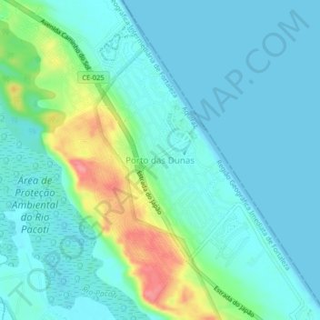 Porto das Dunas topographic map, elevation, terrain