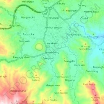 Sumedang topographic map, elevation, terrain