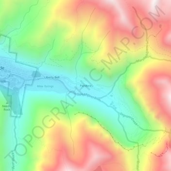 Pandora topographic map, elevation, terrain