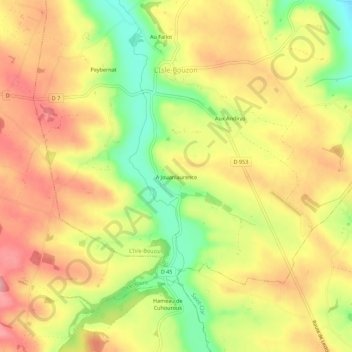 A Jouanlaurence topographic map, elevation, terrain