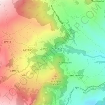 Cascatelle del Conca topographic map, elevation, terrain