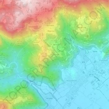 Manzaniga topographic map, elevation, terrain