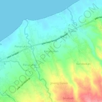 Kerobokan topographic map, elevation, terrain