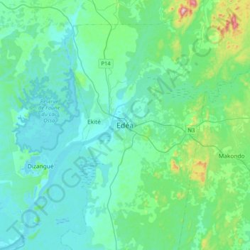 Edéa topographic map, elevation, terrain
