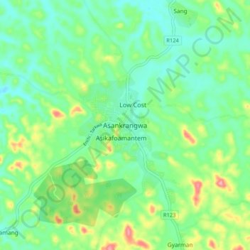 Asankrangwa topographic map, elevation, terrain