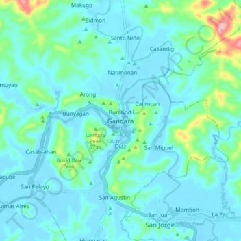 Gandara topographic map, elevation, terrain