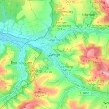 Zwinge topographic map, elevation, terrain