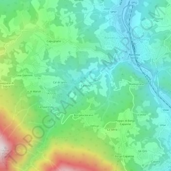 Carriola topographic map, elevation, terrain