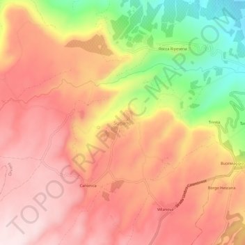 Sugano topographic map, elevation, terrain