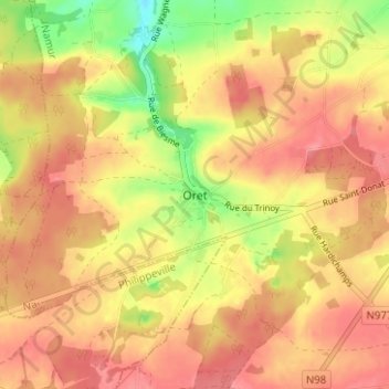 Oret topographic map, elevation, terrain