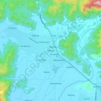 Ortaca topographic map, elevation, terrain