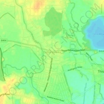Debarawewa topographic map, elevation, terrain