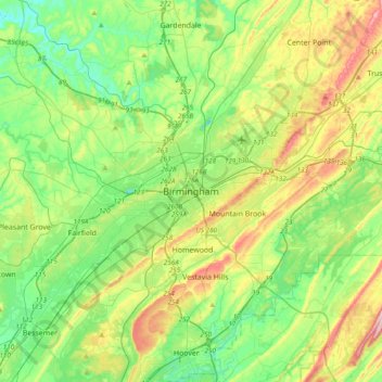 Birmingham topographic map, elevation, terrain