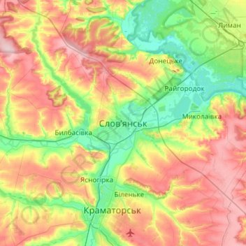 Sloviansk topographic map, elevation, terrain