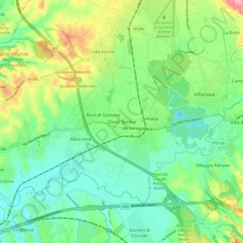 Tivoli Terme topographic map, elevation, terrain