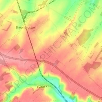 Coldred topographic map, elevation, terrain