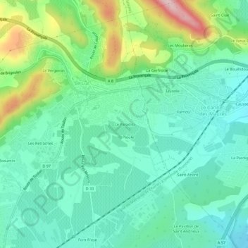 Le Paradis topographic map, elevation, terrain