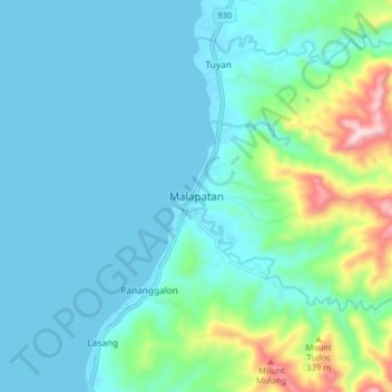 Malapatan topographic map, elevation, terrain