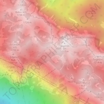 Velebit topographic map, elevation, terrain