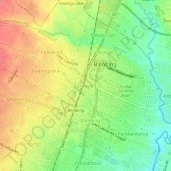 Purwodadi topographic map, elevation, terrain