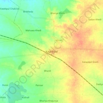 Kala Pipal topographic map, elevation, terrain