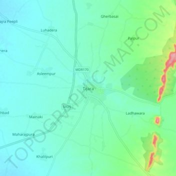 Tijara topographic map, elevation, terrain
