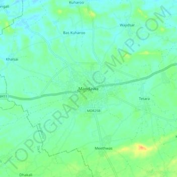 Mandawa topographic map, elevation, terrain