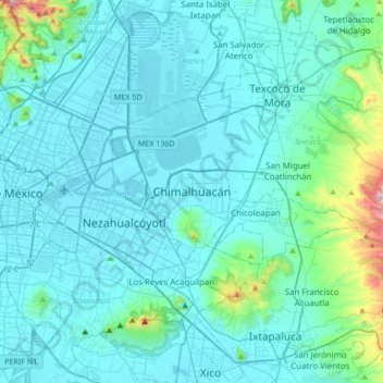 Chimalhuacán topographic map, elevation, terrain