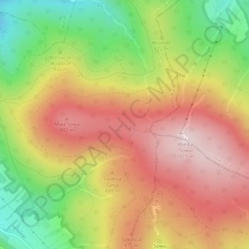 Góry Sowie topographic map, elevation, terrain