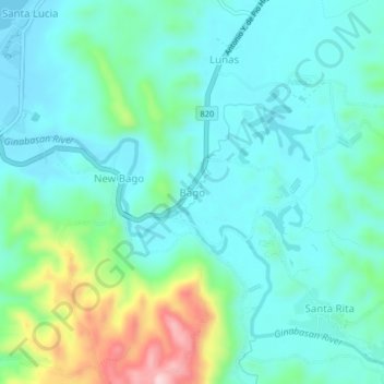 Bago topographic map, elevation, terrain