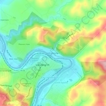 North Vandergrift topographic map, elevation, terrain