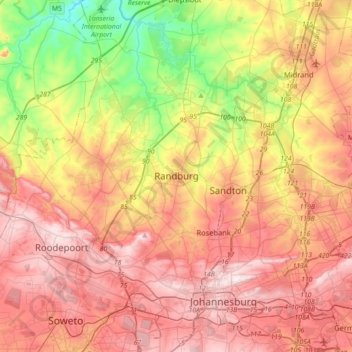 Randburg topographic map, elevation, terrain