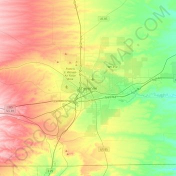 Cheyenne topographic map, elevation, terrain