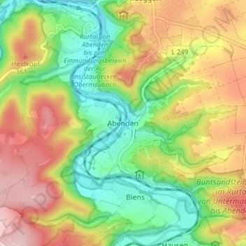 Abenden topographic map, elevation, terrain