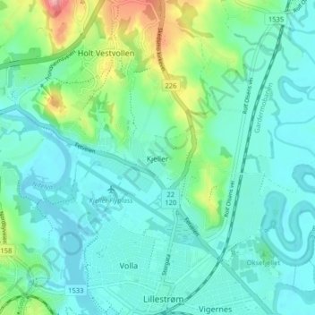 Kjeller topographic map, elevation, terrain