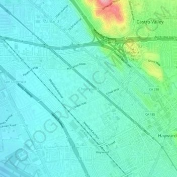 Cherryland topographic map, elevation, terrain