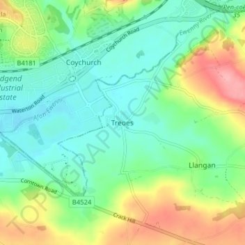 Treoes topographic map, elevation, terrain