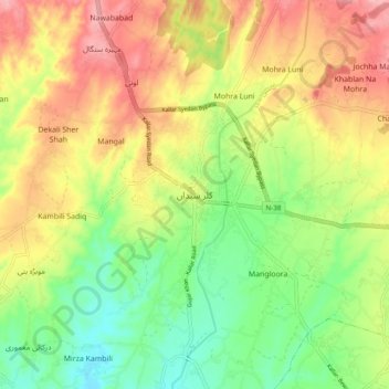 Kallar Syedan topographic map, elevation, terrain