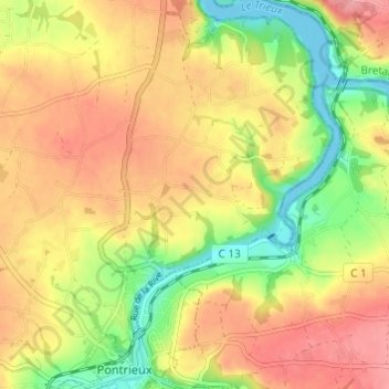Penty Croaz-Hent topographic map, elevation, terrain
