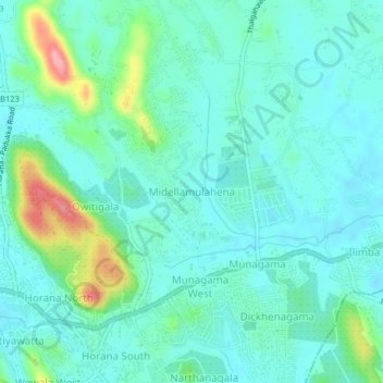 Midellamulahena topographic map, elevation, terrain