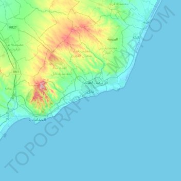 Nabeul topographic map, elevation, terrain