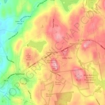 Sibleys Corner topographic map, elevation, terrain